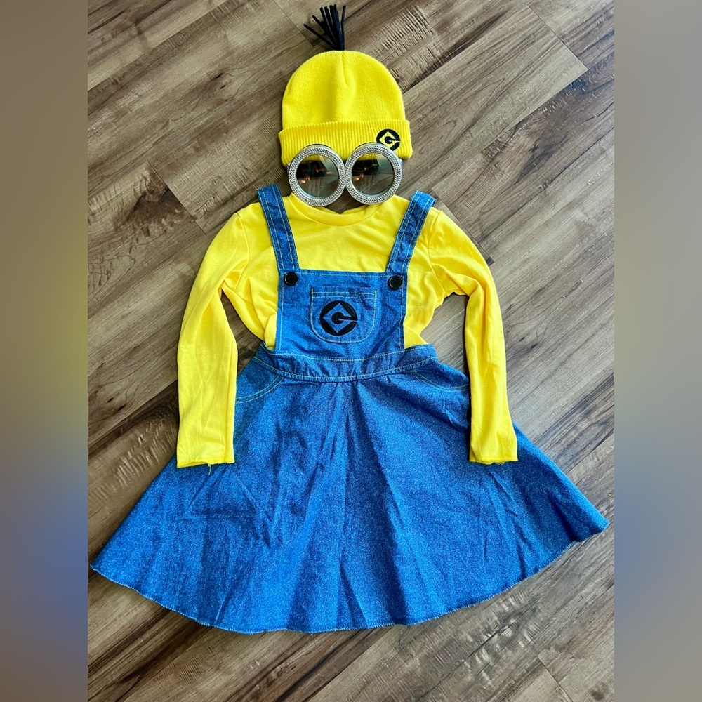 Adorable girls Minion Costume with Rhinestone Goggles